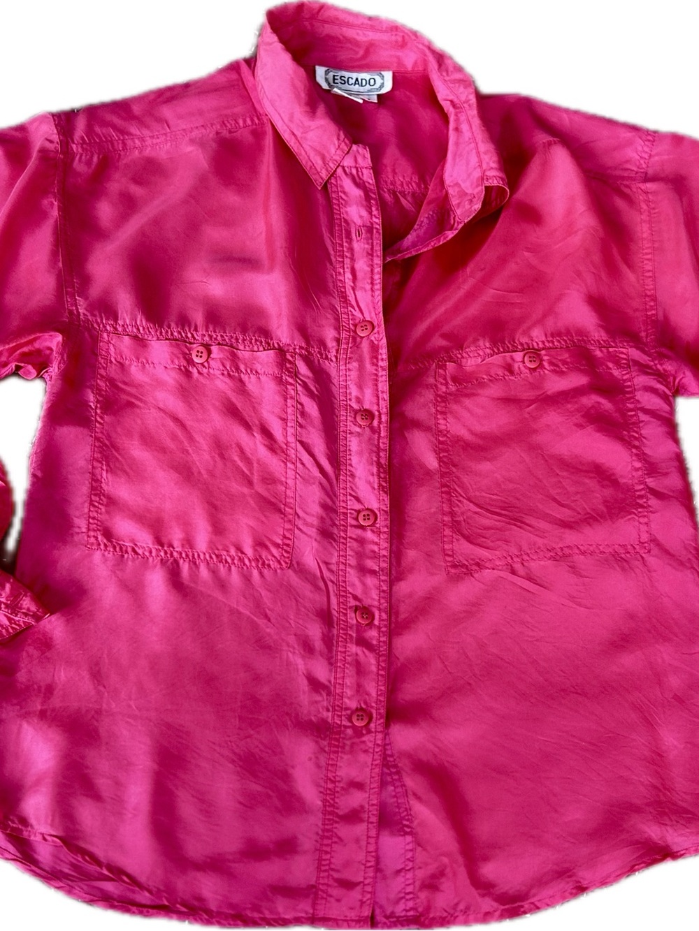 Vintage Hot Pink Satin Button-Down Blouse